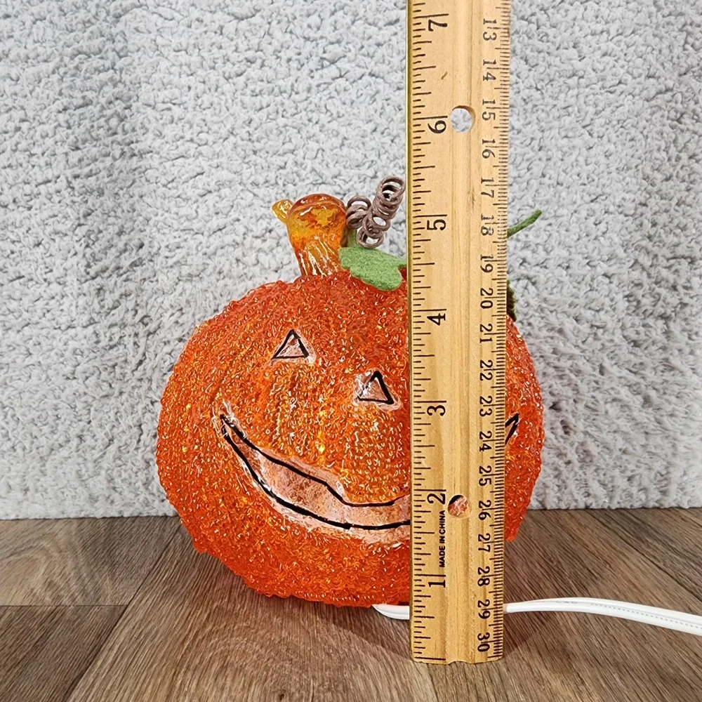 Vintage Orange Glass Popcorn Jack O Lantern Pumpkin Tabletop Light 6.5